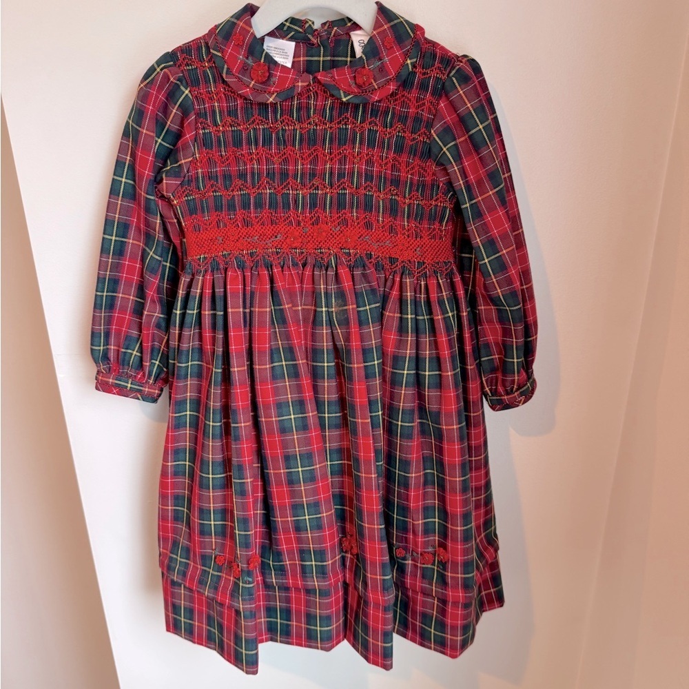 Sarah Louise England Hand Smocked Christmas Plaid Dress Size 3Y